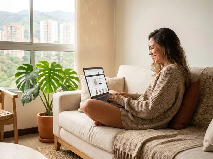 Shopping online from a sofa in a Medellín apartment